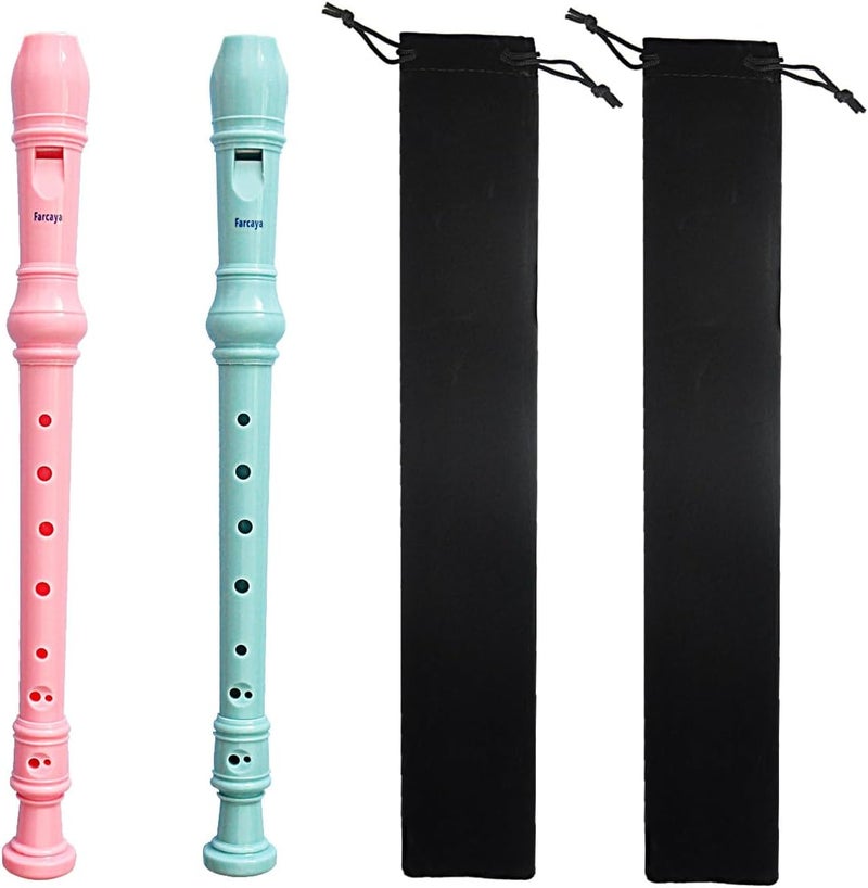 Farcaya 2-Piece Soprano Recorder Instrument for Beginners German Style C Key 8 Hole Descant with Clean Rods 2 Storage Cases (Pink+Light Blue) - Image 1